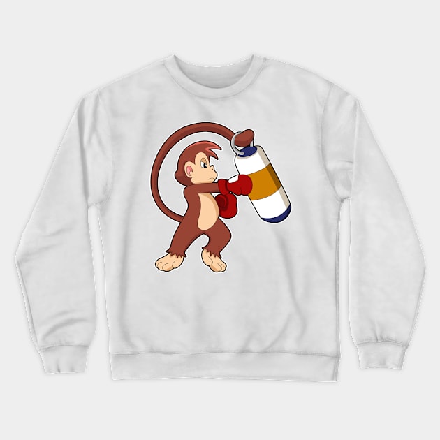 Monkey at Boxing with Punching bag Crewneck Sweatshirt by Markus Schnabel